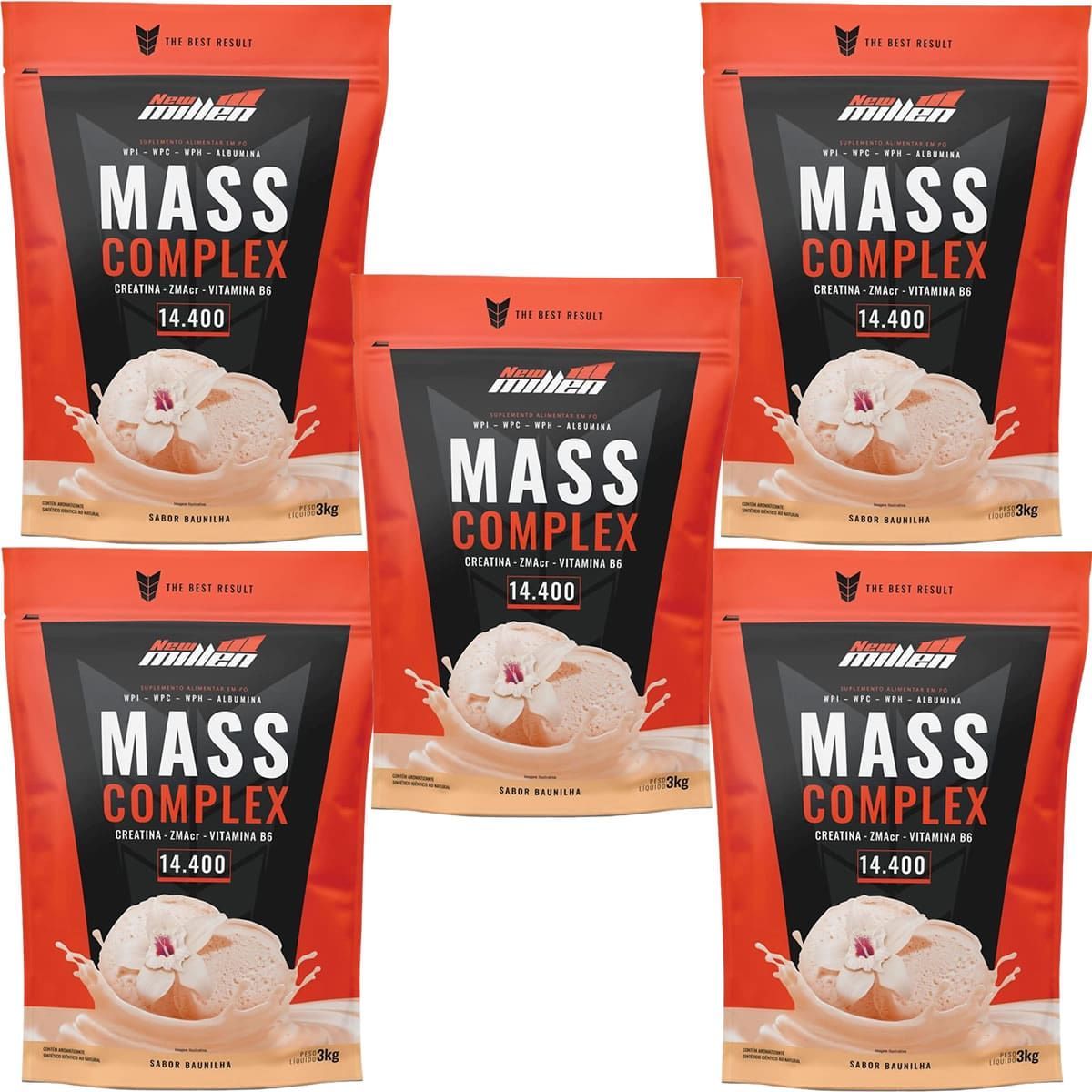 Kit 5X Mass Complex - 3000g Refil Baunilha - New Millen