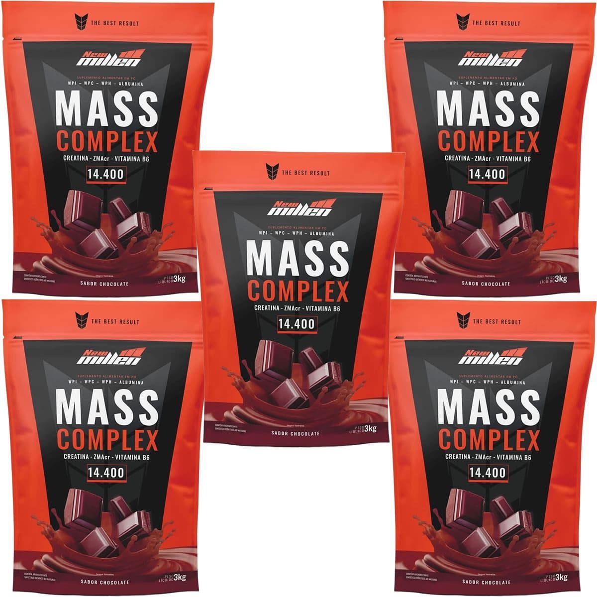 Kit 5X Mass Complex - 3000g Refil Chocolate - New Millen