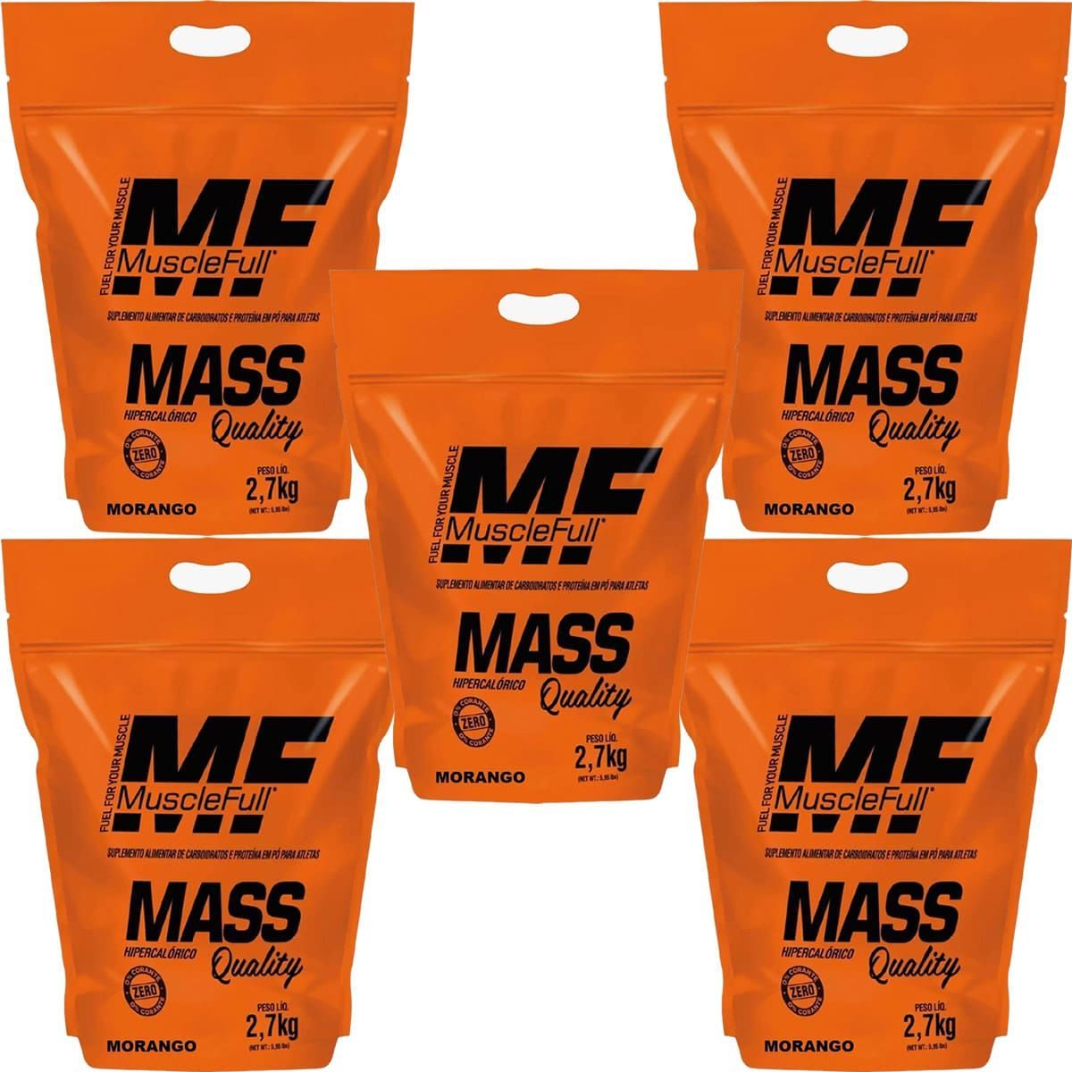 Kit 5X Mass Quality - 2700g Refil Morango - MuscleFull