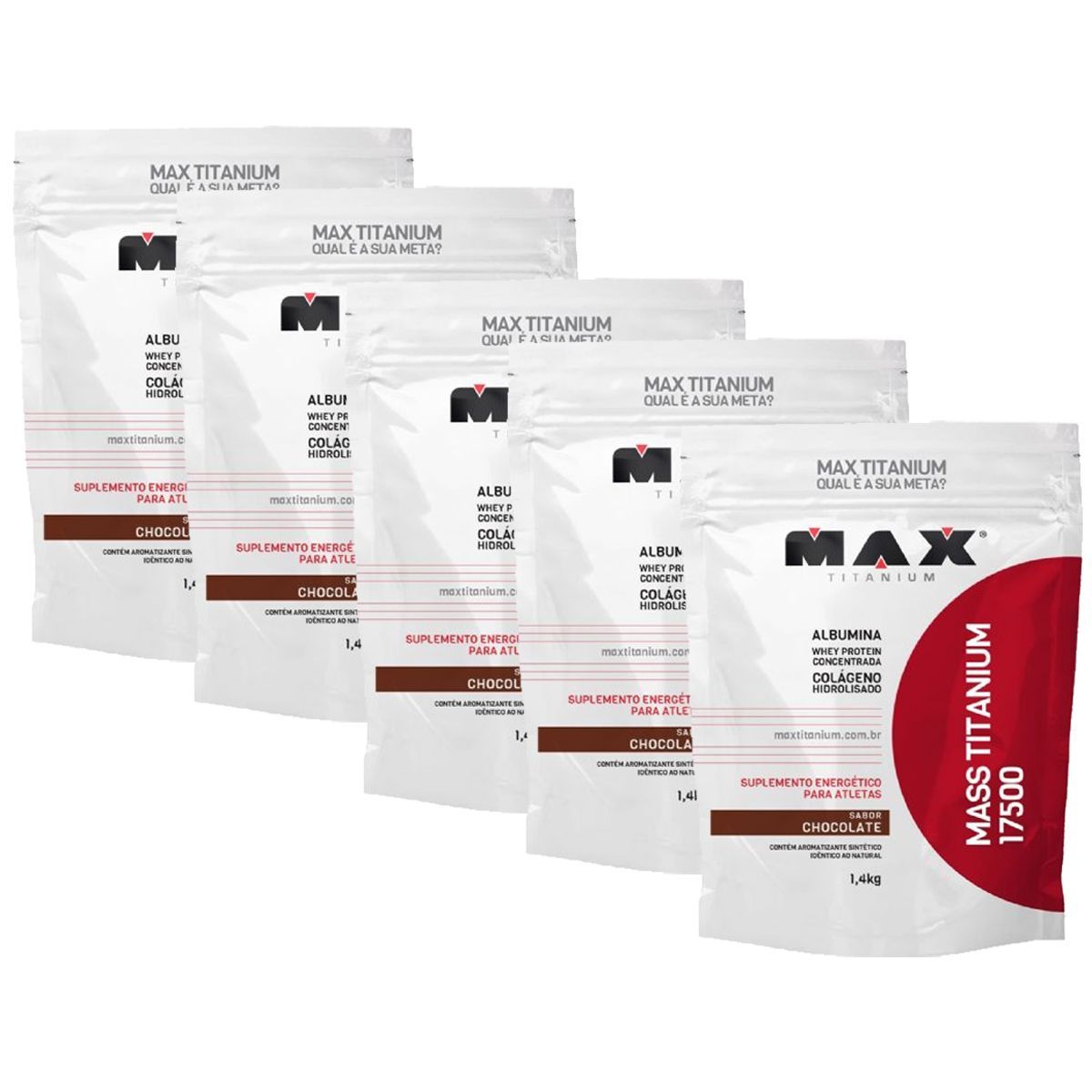 Kit 5X Mass Titanium 17500 - 1400g Refil Chocolate - Max Titanium
