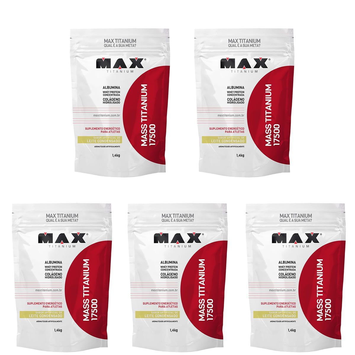 Kit 5X Mass Titanium 17500 - 1400g Refil Leite Condensado - Max Titanium