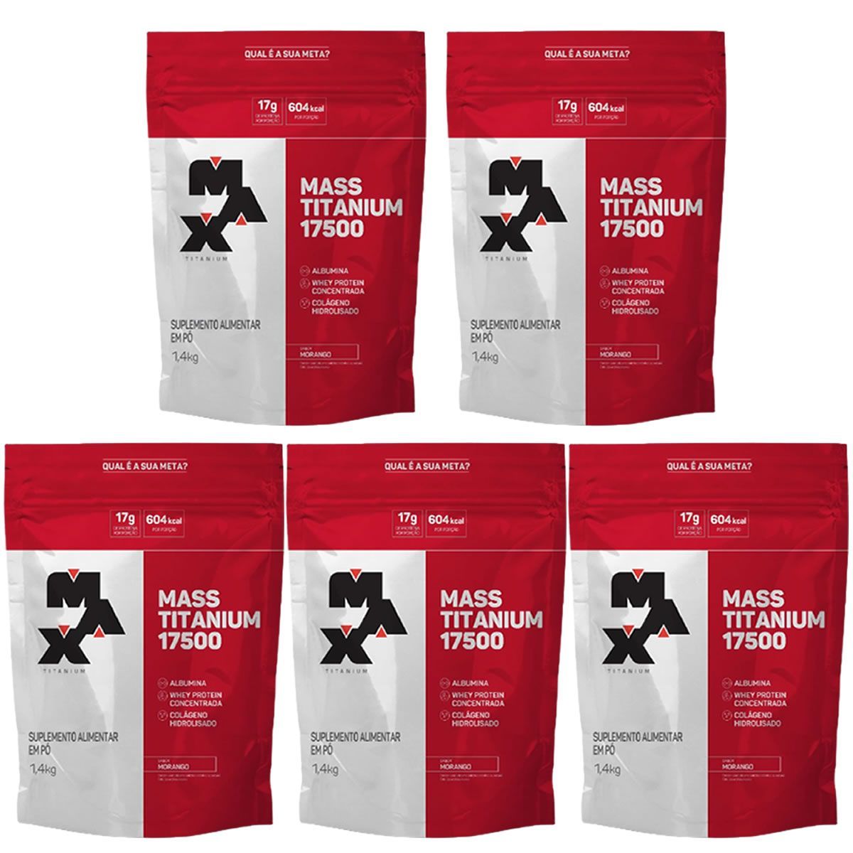 Kit 5X Mass Titanium 17500 - 1400g Refil Morango - Max Titanium