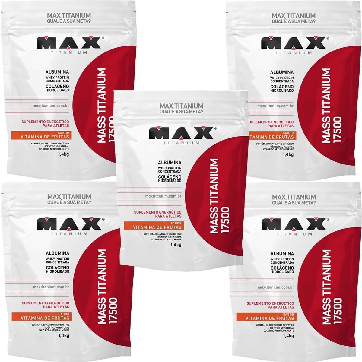Kit 5X Mass Titanium 17500 - 1400g Refil Vitamina de Frutas - Max Titanium