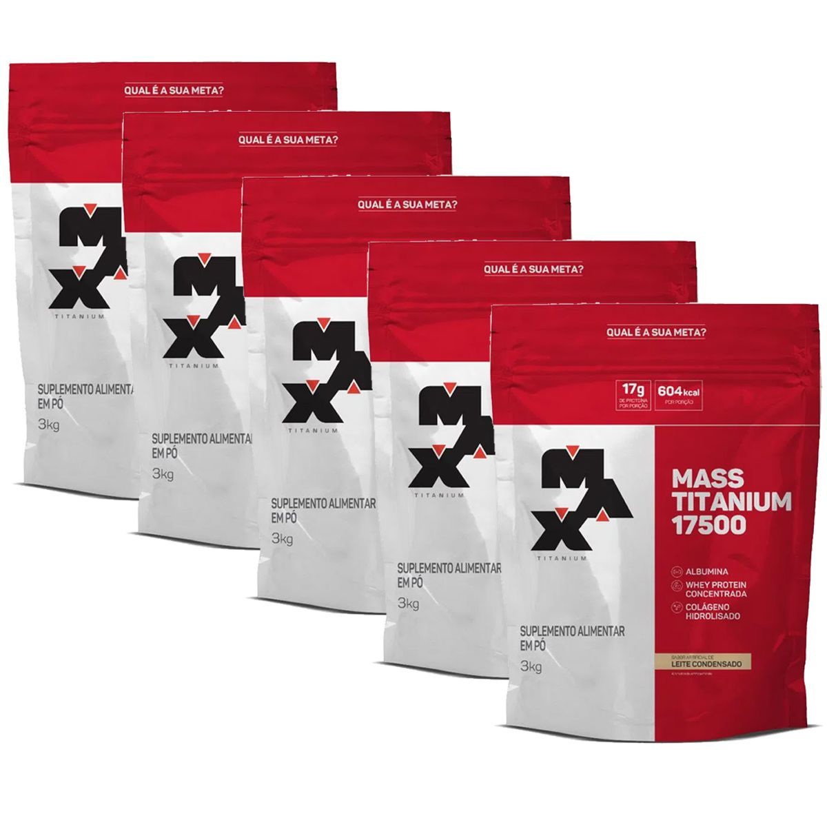 Kit 5X Mass Titanium 17500 - 3000g Refil Leite Condensado - Max Titanium