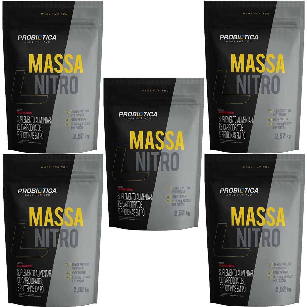 Kit 5X Massa Nitro - Refil 2.520g Morango  - Probi�tica