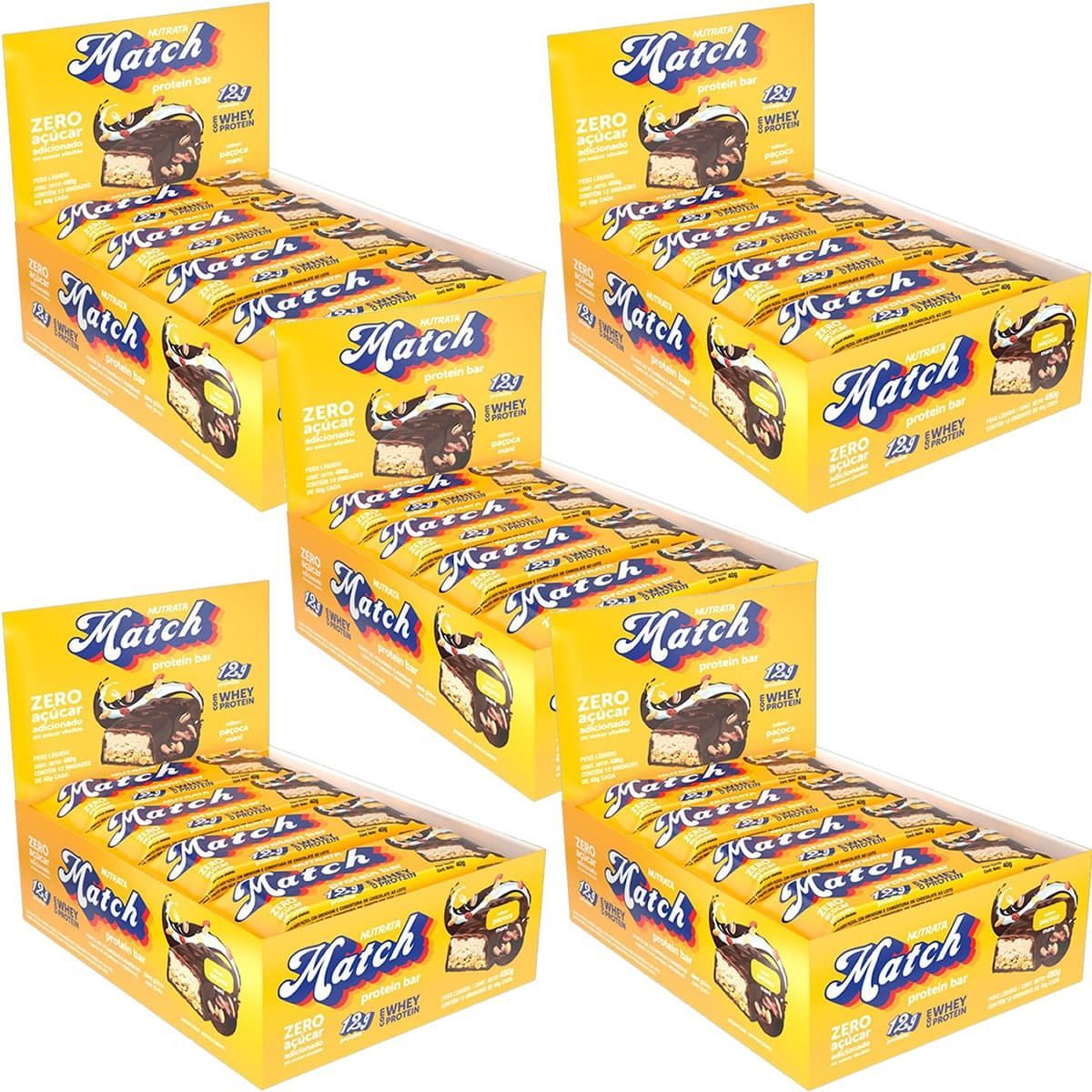 Kit 5X Match Protein Bar - 12 Unidades 40g Pa�oca - Nutrata