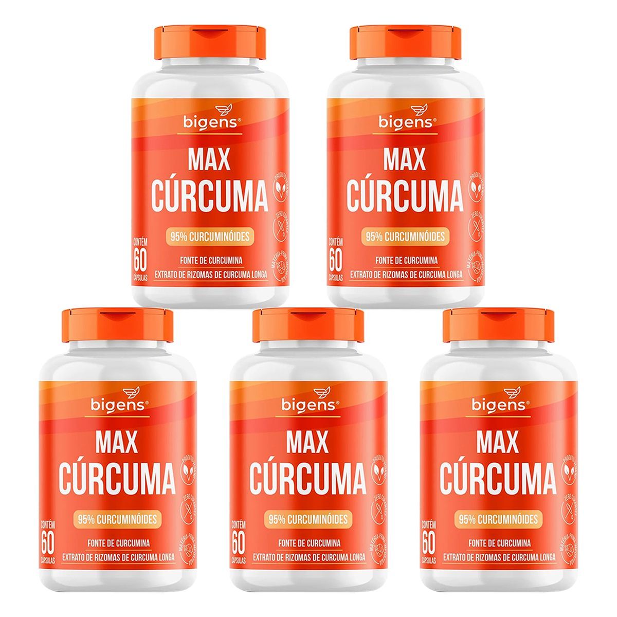 Kit 5X Max Curcuma 95% Curcuminoides - 60 C�psulas - Bigens