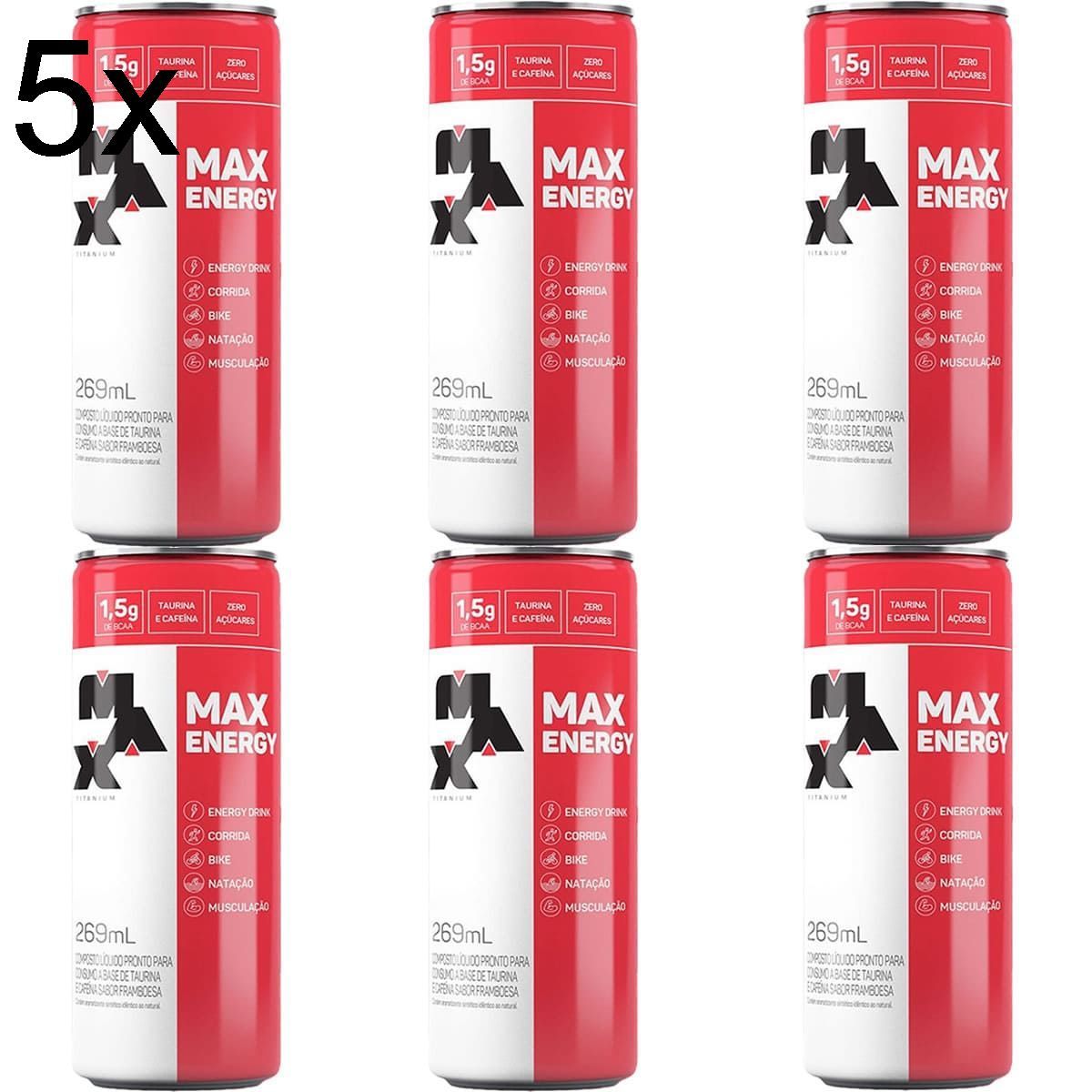 Kit 5X Max Energy - 6 Latas 269ml Framboesa - Max Titanium