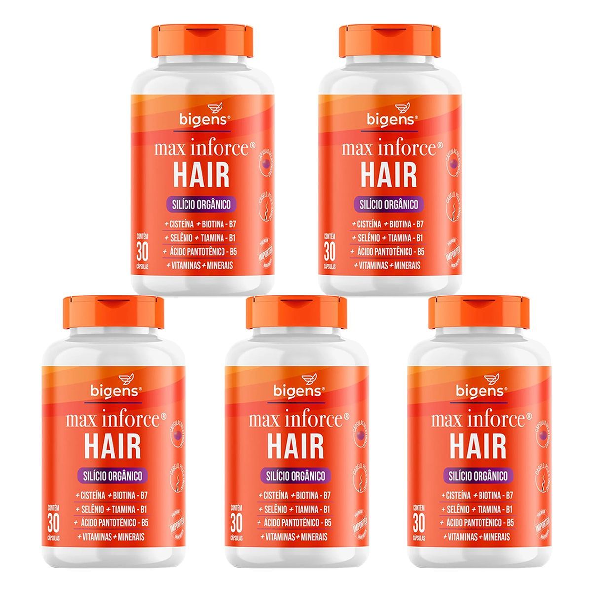 Kit 5X Max Inforce Hair - 30 C�psulas - Bigens