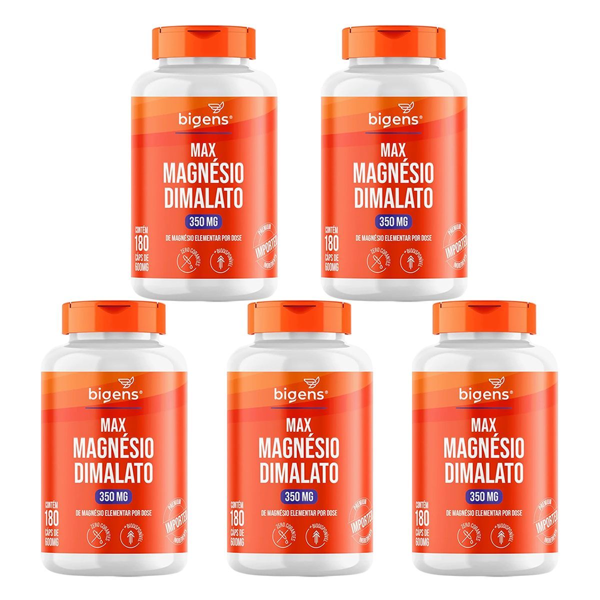 Kit 5X Max Magnesio Dimalato 350mg - 180 C�psulas - Bigens