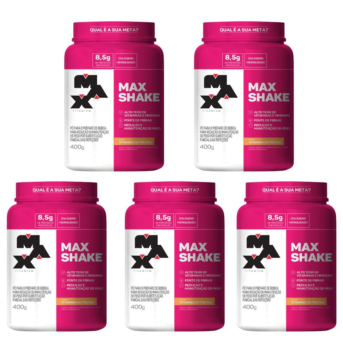 Kit 5X Max Shake - 400g Vitaminas de Frutas - Max Titanium