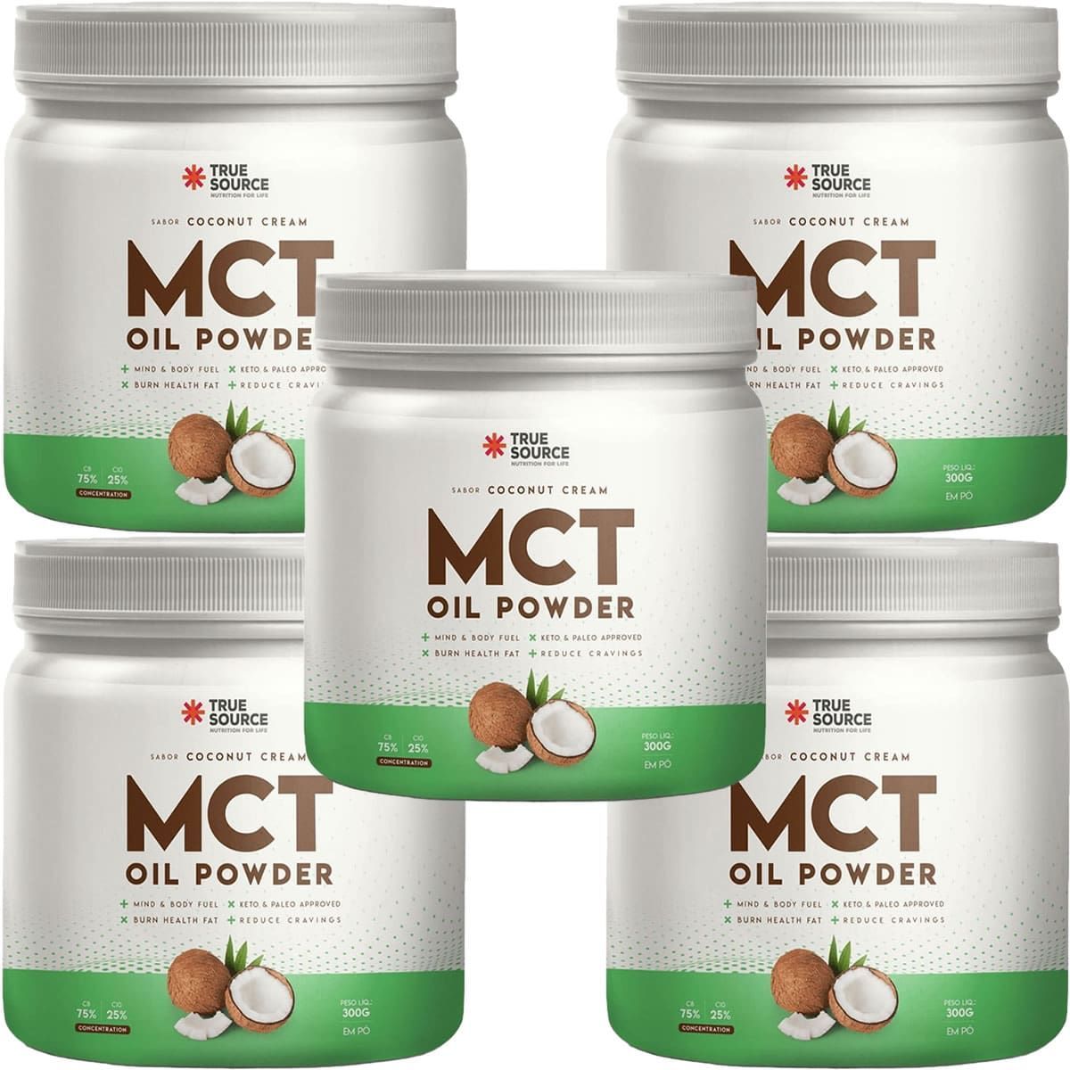 Kit 5X Mct Oil Powder - 300g  Coconut Cream - True Source