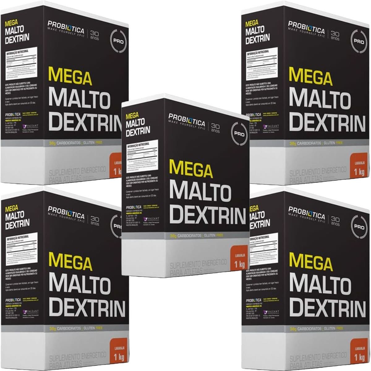 Kit 5X Mega Maltodextrin - 1 Kg Laranja - Probi�tica