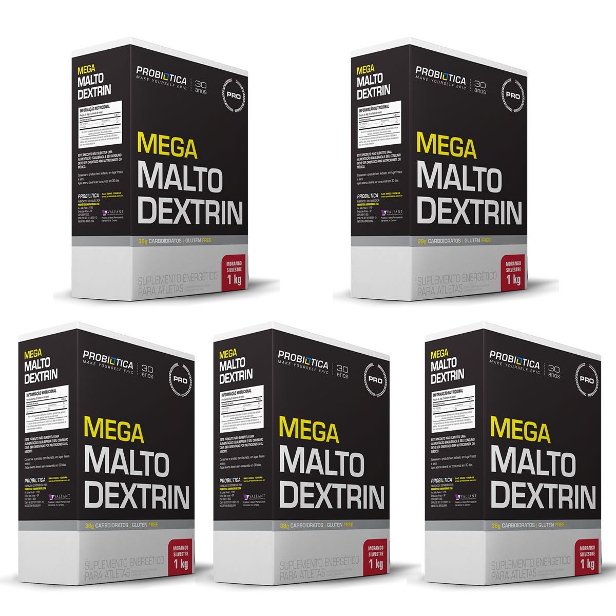 Kit 5X Mega Maltodextrin - 1 Kg Morango Silvestre - Probi�tica