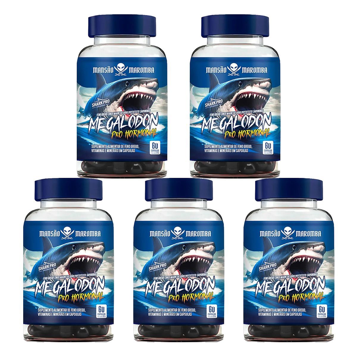 Kit 5X Megalodom Mans�o Maromba - 60 C�psulas - Shark Pro