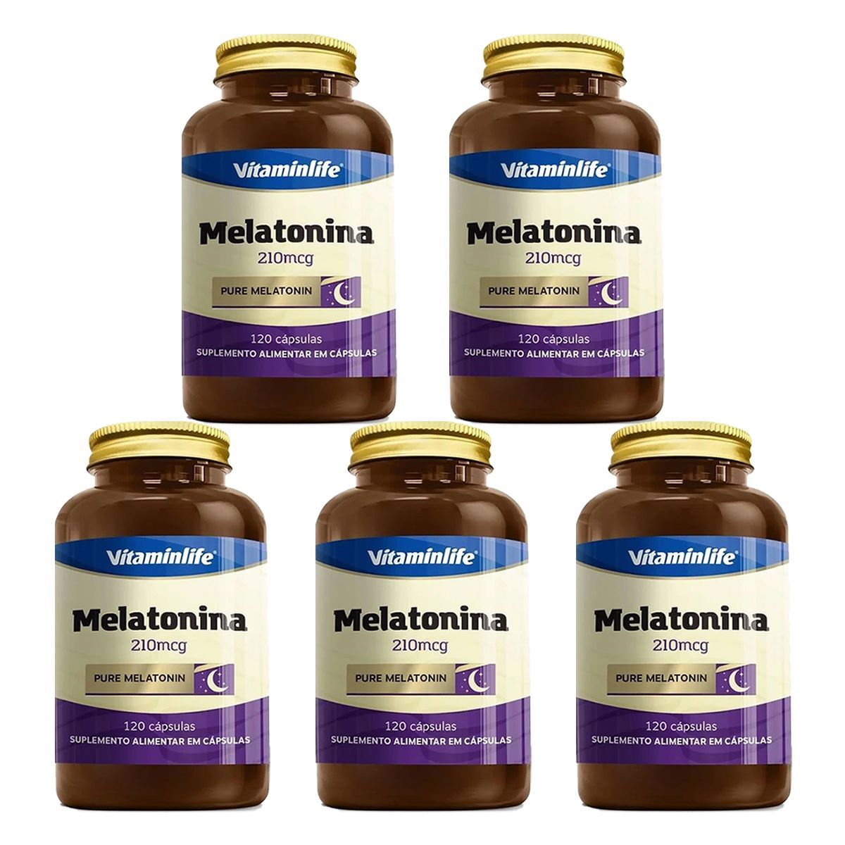 Kit 5X Melatonina 210mcg - 120 C�psulas - VitaminLife
