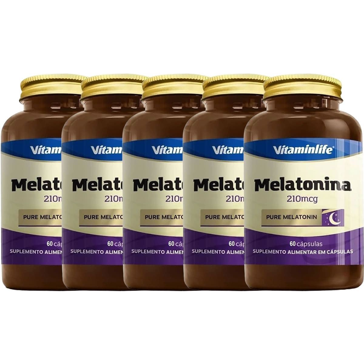 Kit 5X Melatonina 210mcg - 60 C�psulas - VitaminLife