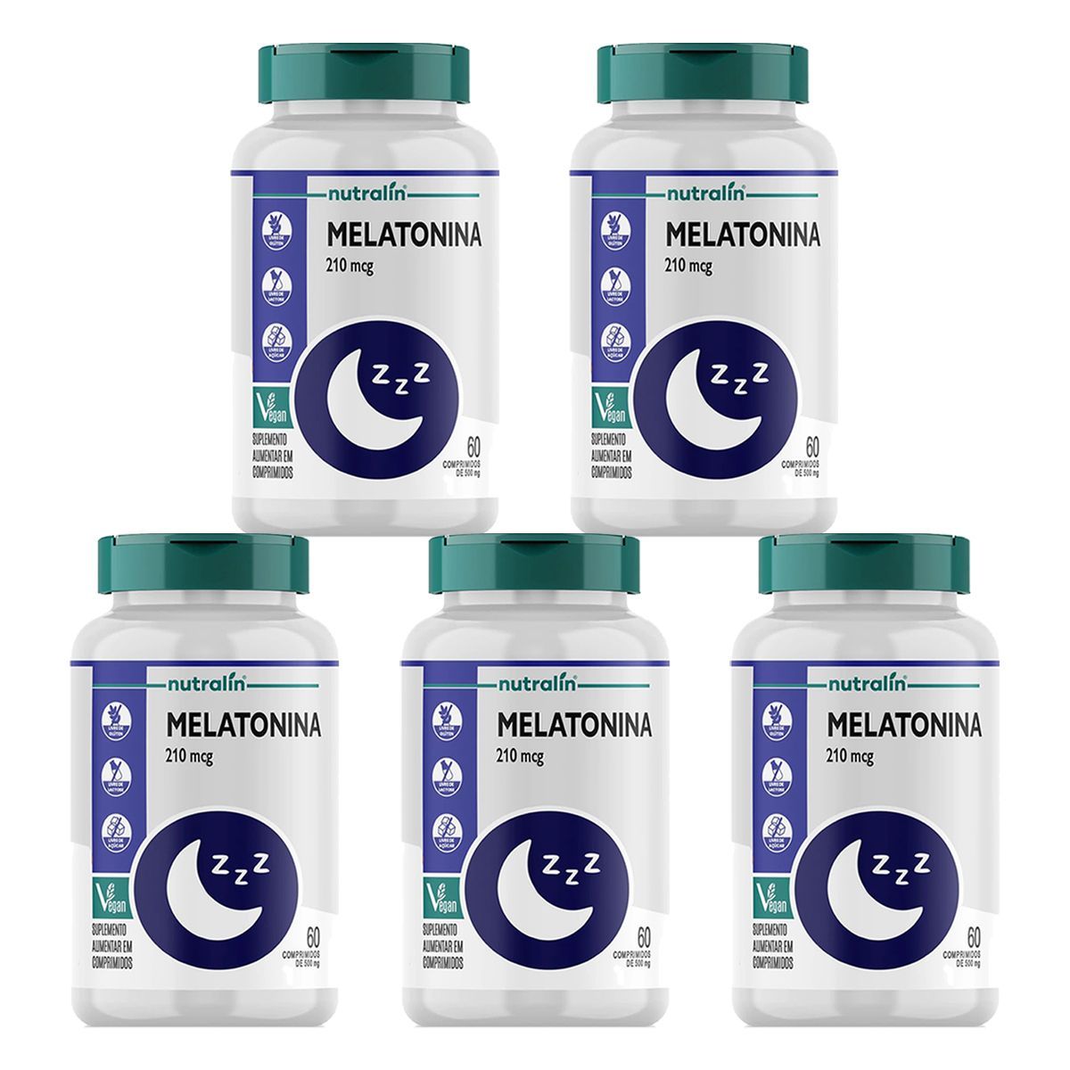 Kit 5X Melatonina - 210mcg 60 comprimidos - Nutralin