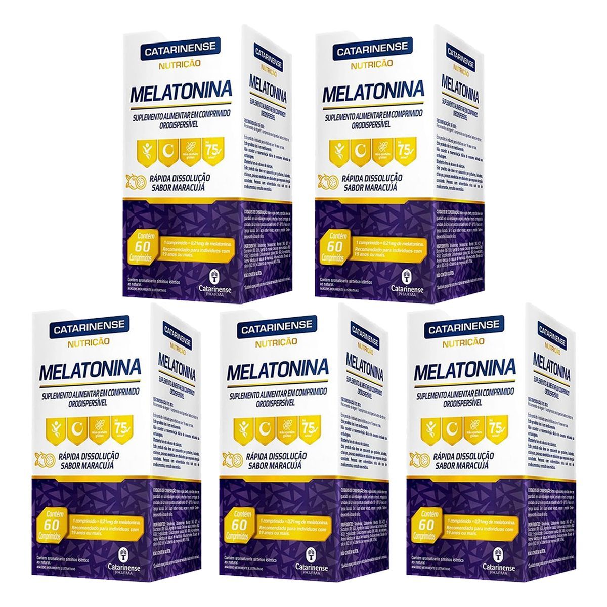 Kit 5X Melatonina - 60 Comprimidos Maracuj� - Catarinense Nutri��o