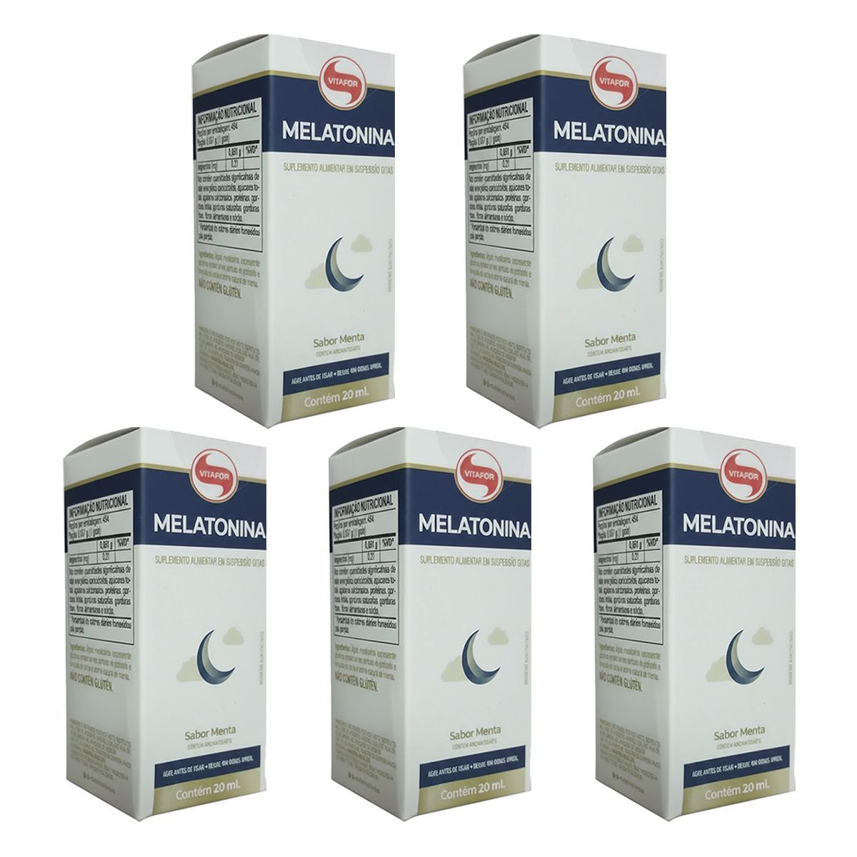 Kit 5X Melatonina Gotas - 20ml Menta - Vitafor