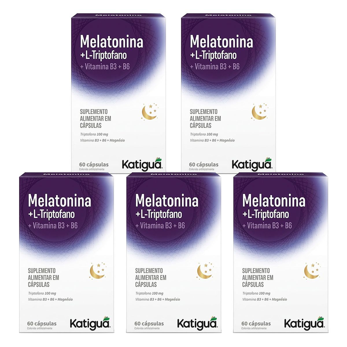Kit 5X Melatonina + L-Triptofano 500mg - 60 C�psulas - katigu�
