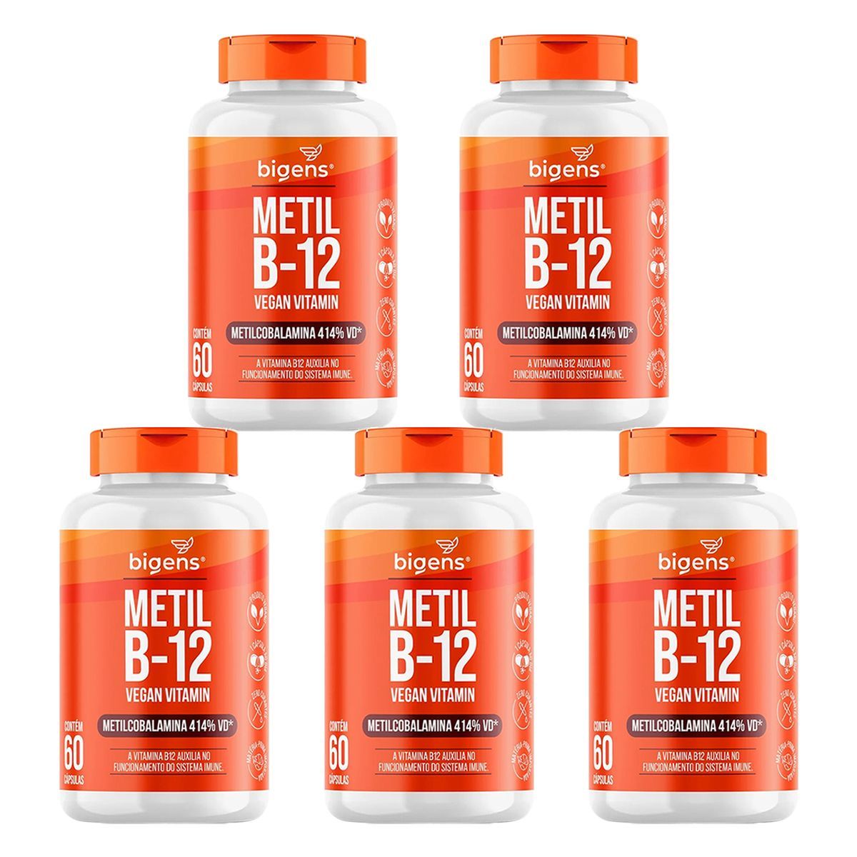 Kit 5X Metil B12 Vegan Vitamin - 60 C�psulas - Bigens