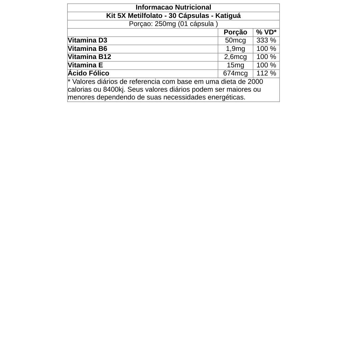 Kit 5X Metilfolato - 30 C�psulas - Katigu�