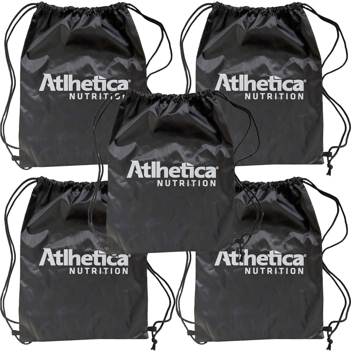 Kit 5X Mochila Saco Nylon - Preta com Branco - Atlhetica Nutrition