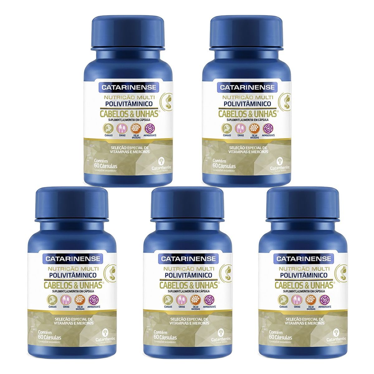 Kit 5X Multi Polivitaminico Cabelos & Unhas - 60 C�psulas - Catarinense Nutri��o