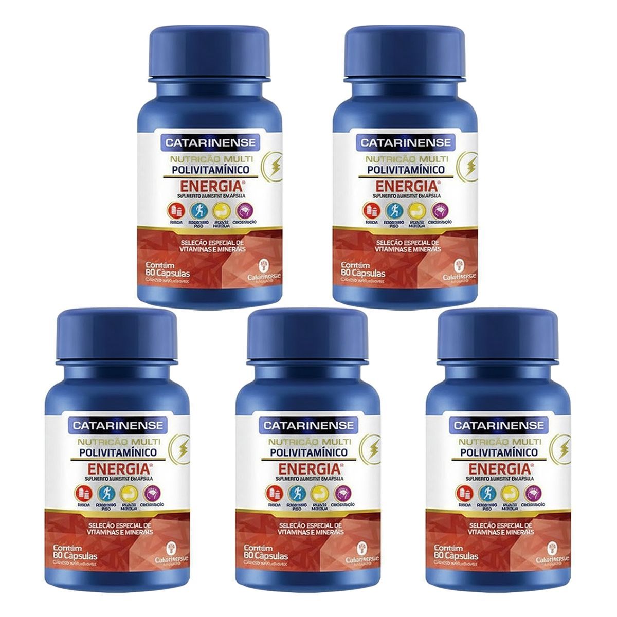 Kit 5X Multi Polivitaminico Energia - 60 C�psulas - Catarinense Nutri��o