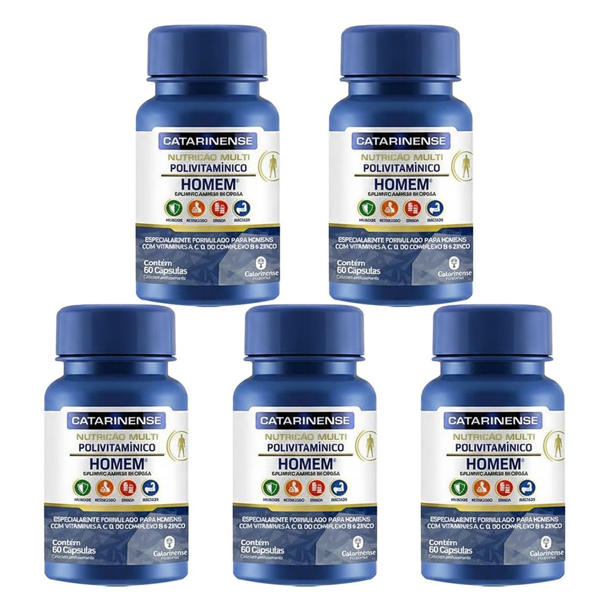 Kit 5X Multi Polivitaminico Homem - 60 C�psulas - Catarinense Nutri��o
