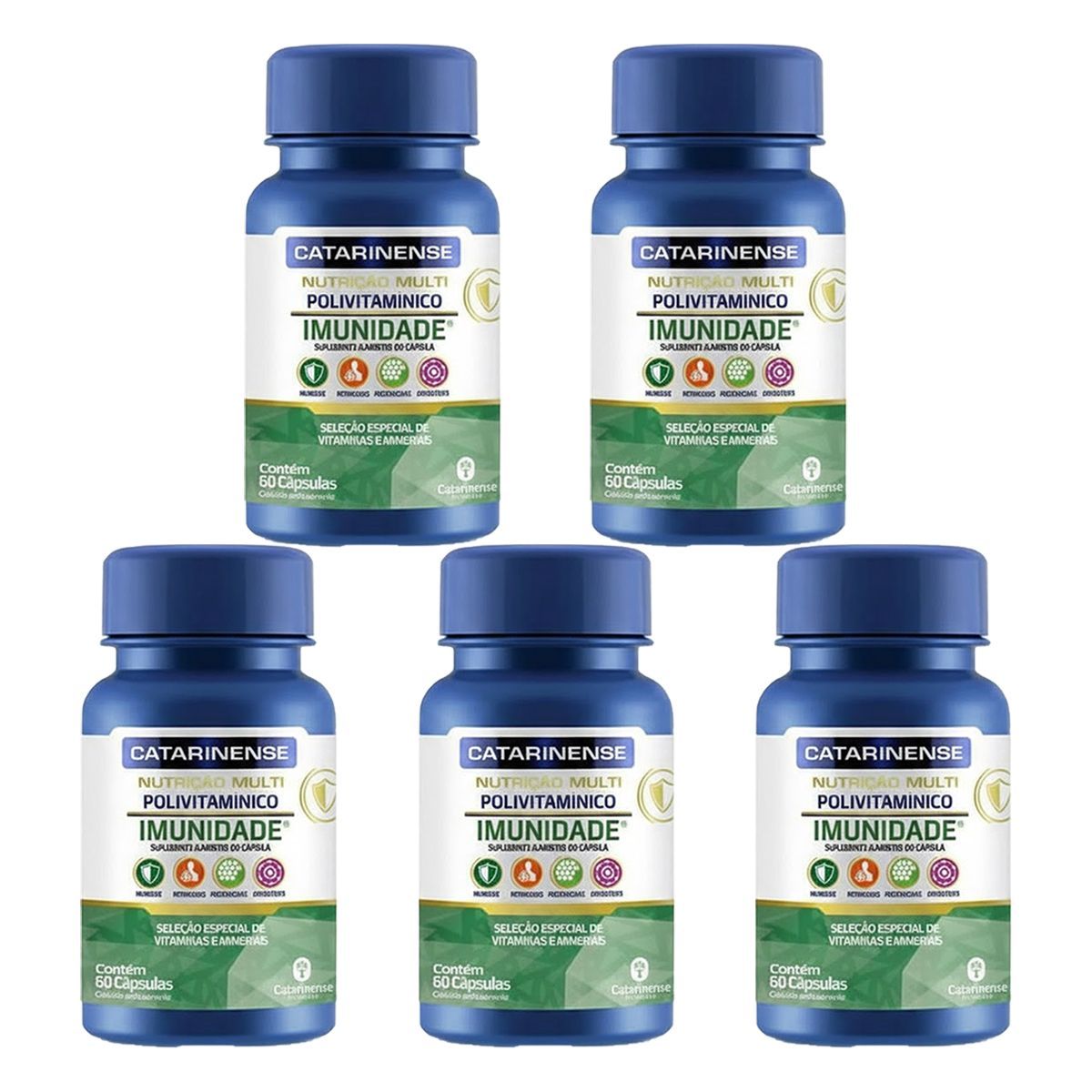 Kit 5X Multi Polivitaminico Imunidade - 60 C�psulas - Catarinense Nutri��o