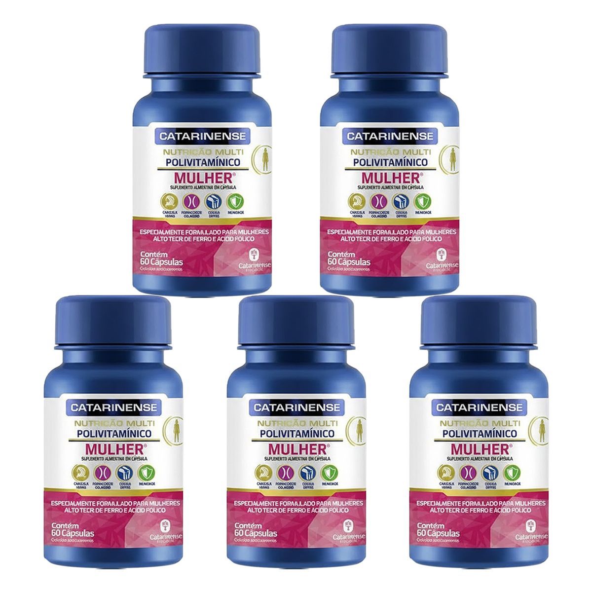Kit 5X Multi Polivitaminico Mulher - 60 C�psulas - Catarinense Nutri��o