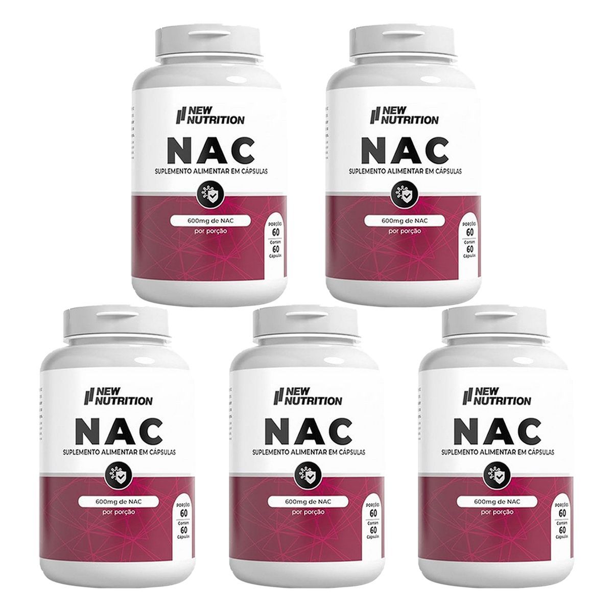 Kit 5X Nac 600mg - 60 C�psulas - NewNutrition