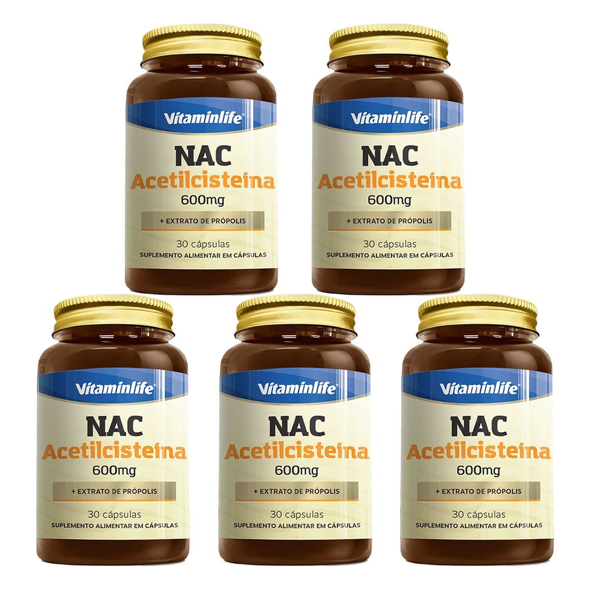 Kit 5X NAC Acetilciste�na + Pr�polis - 30 C�psulas - VitaminLife