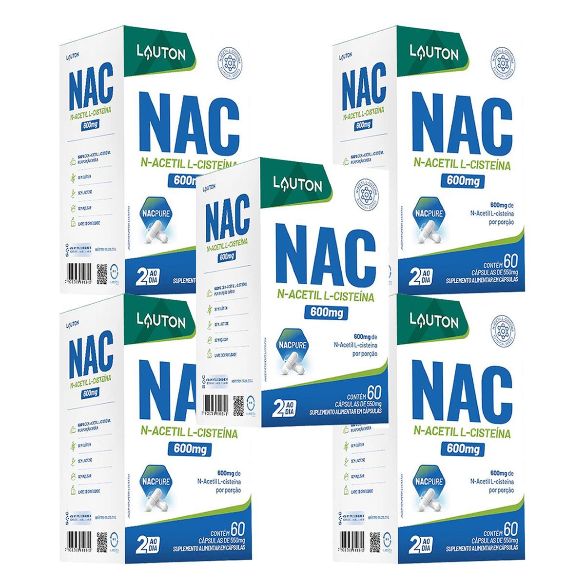 Kit 5X NAC N-Acetil L-Ciste�na - 60 C�psulas - Lauton Nutrition