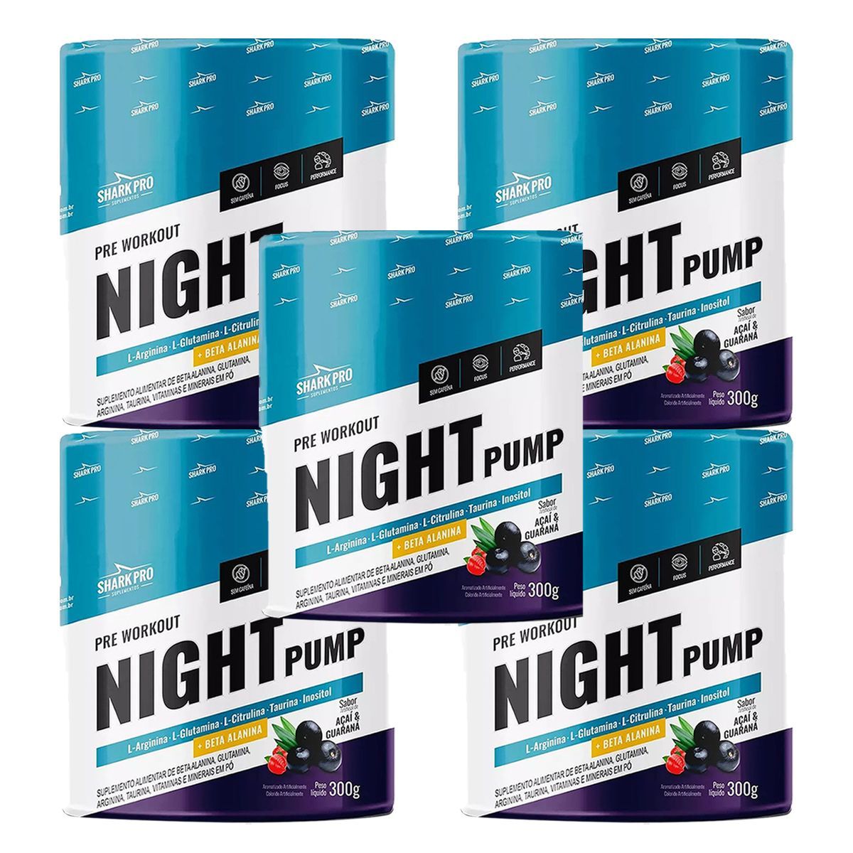 Kit 5X Night Pump - 300g A�ai & Guaran� - Shark Pro