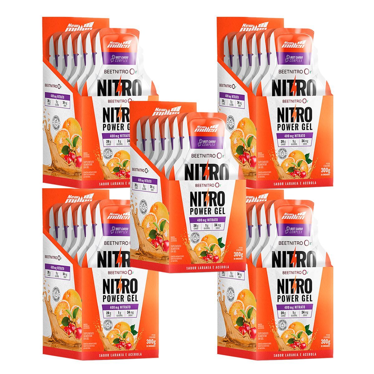 Kit 5X Nitro Power Gel  - 10 Sach�s Laranja com Acerola - New Millen
