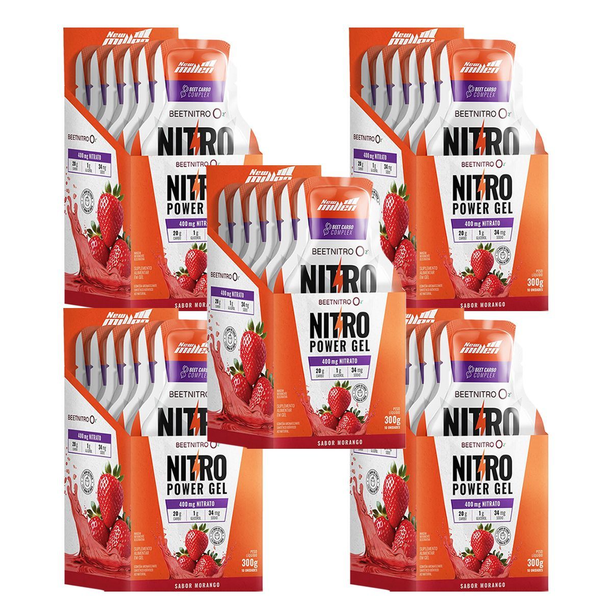 Kit 5X Nitro Power Gel  - 10 Sach�s Morango - New Millen