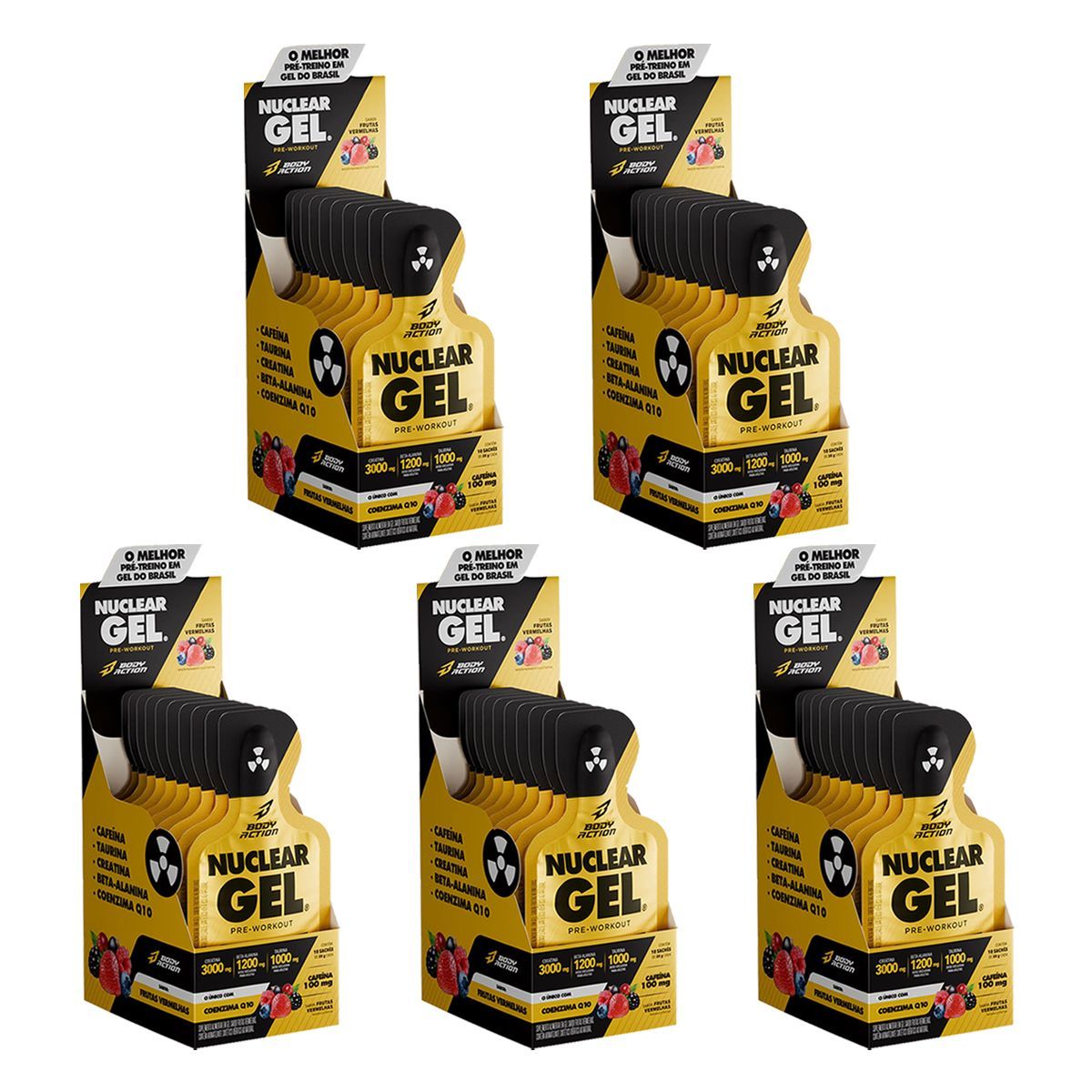 Kit 5X Nuclear Rush Gel - 10 Sach�s 25g Frutas Vermelhas - BodyAction