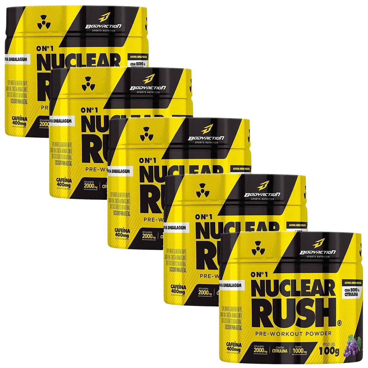 Kit 5X Nuclear Rush Pre Workout Powder - 100g Uva - BodyAction