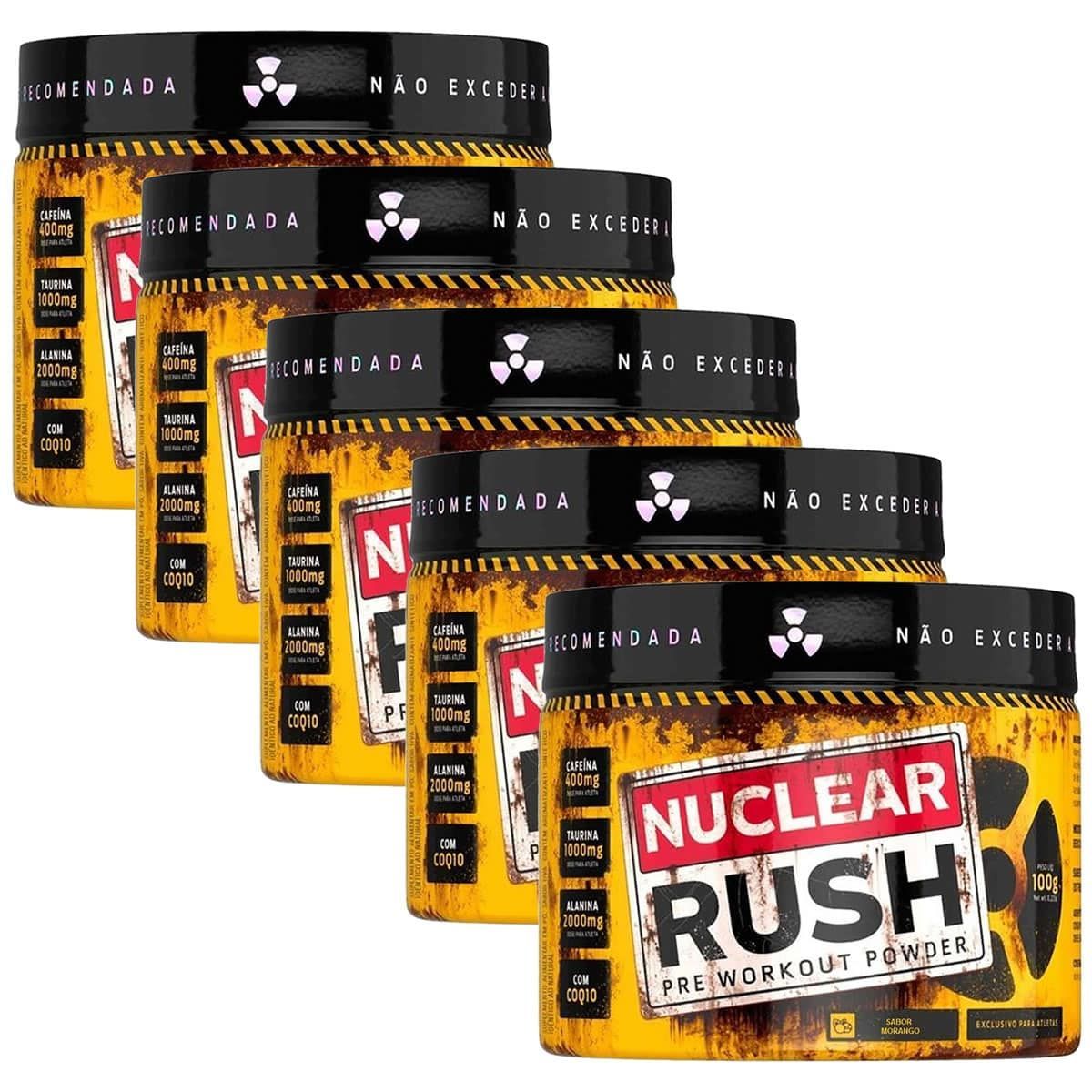 Kit 5X Nuclear Rush Pre Workut Powder - 100g Morango - BodyAction