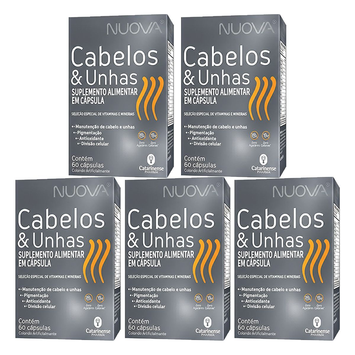Kit 5X Nuova Cabelos E Unhas - 60 C�psulas - Catarinense Nutri��o