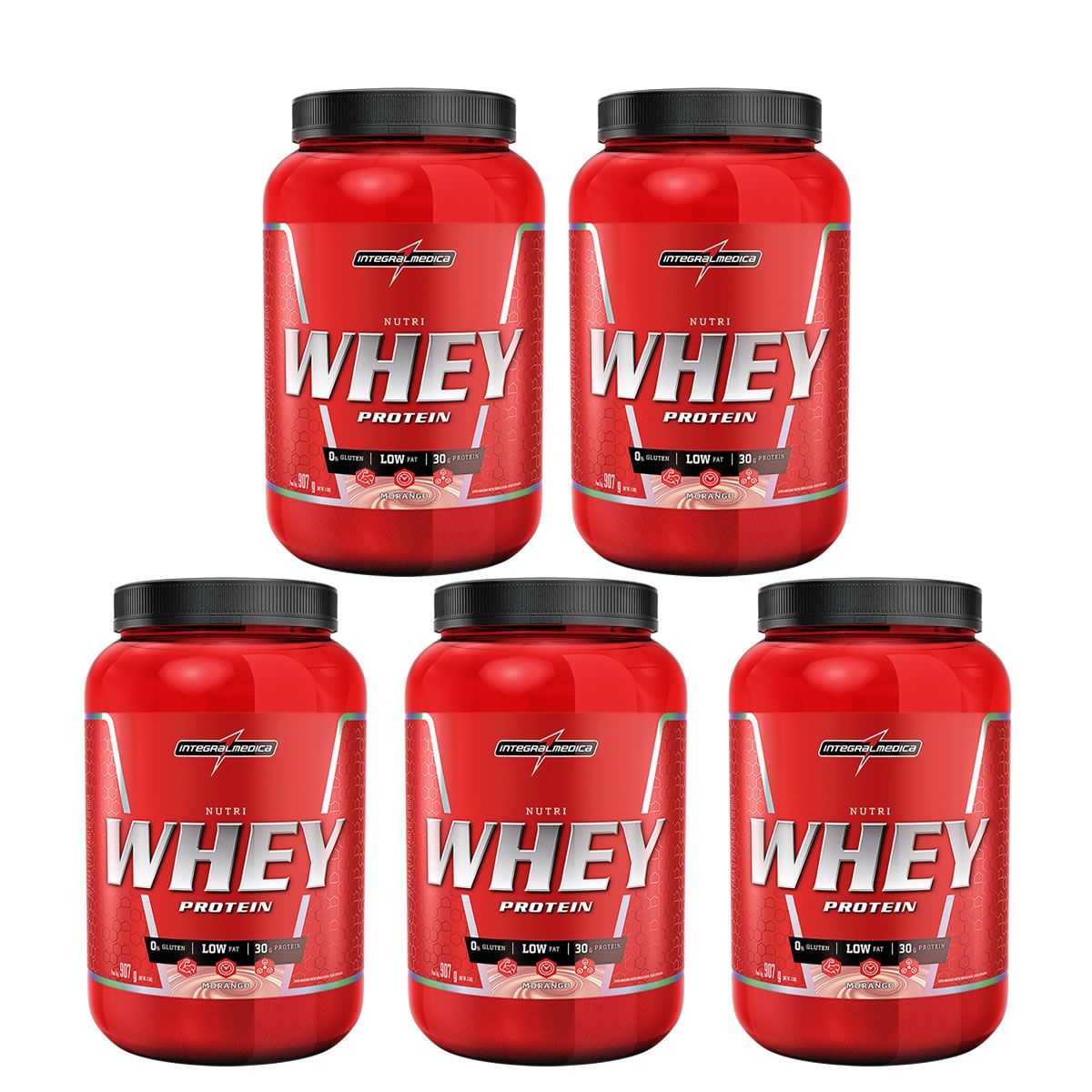 Kit 5X Nutri Whey Protein - 907g Morango - IntegralM�dica