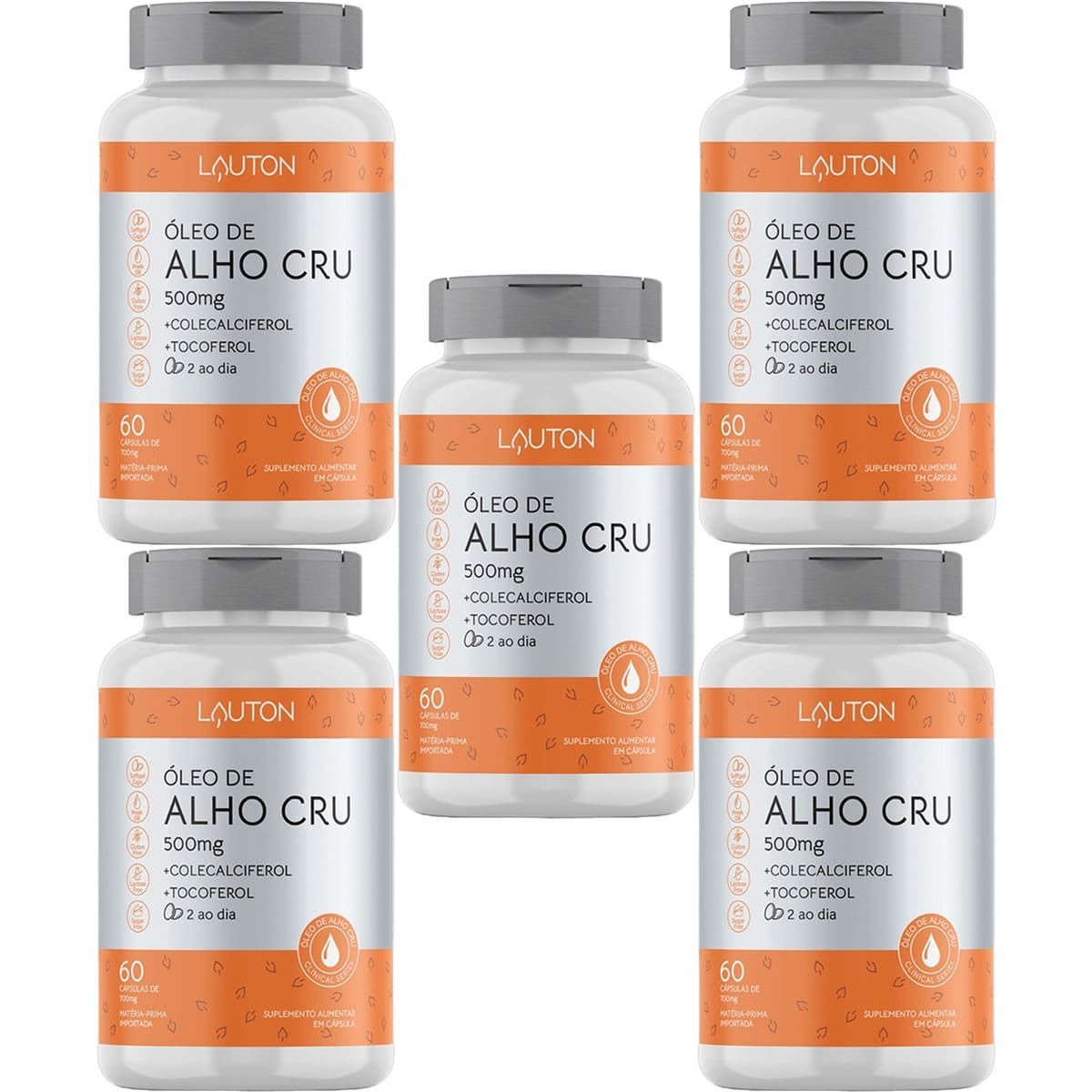 Kit 5X �leo de Alho Cru - 60 C�psulas - Lauton Nutrition