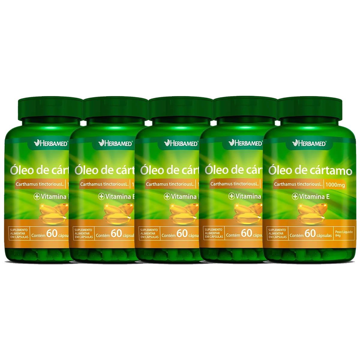 Kit 5X Oleo de Cartamo com Vitamina E - 60 C�psulas - Herbamed