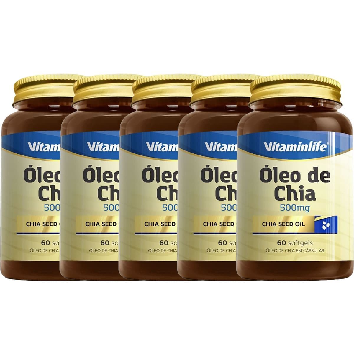 Kit 5X �leo de Chia 500mg - 60 Softgels - Vitaminlife