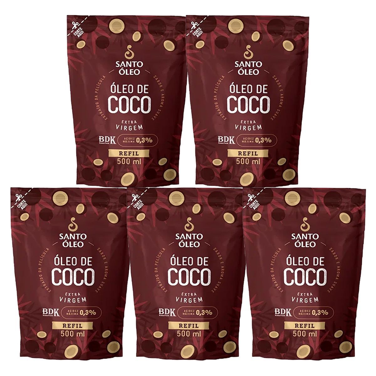 Kit 5X Oleo de Coco de Pelicula - Refil 500ml Extravirgem - Santo �leo