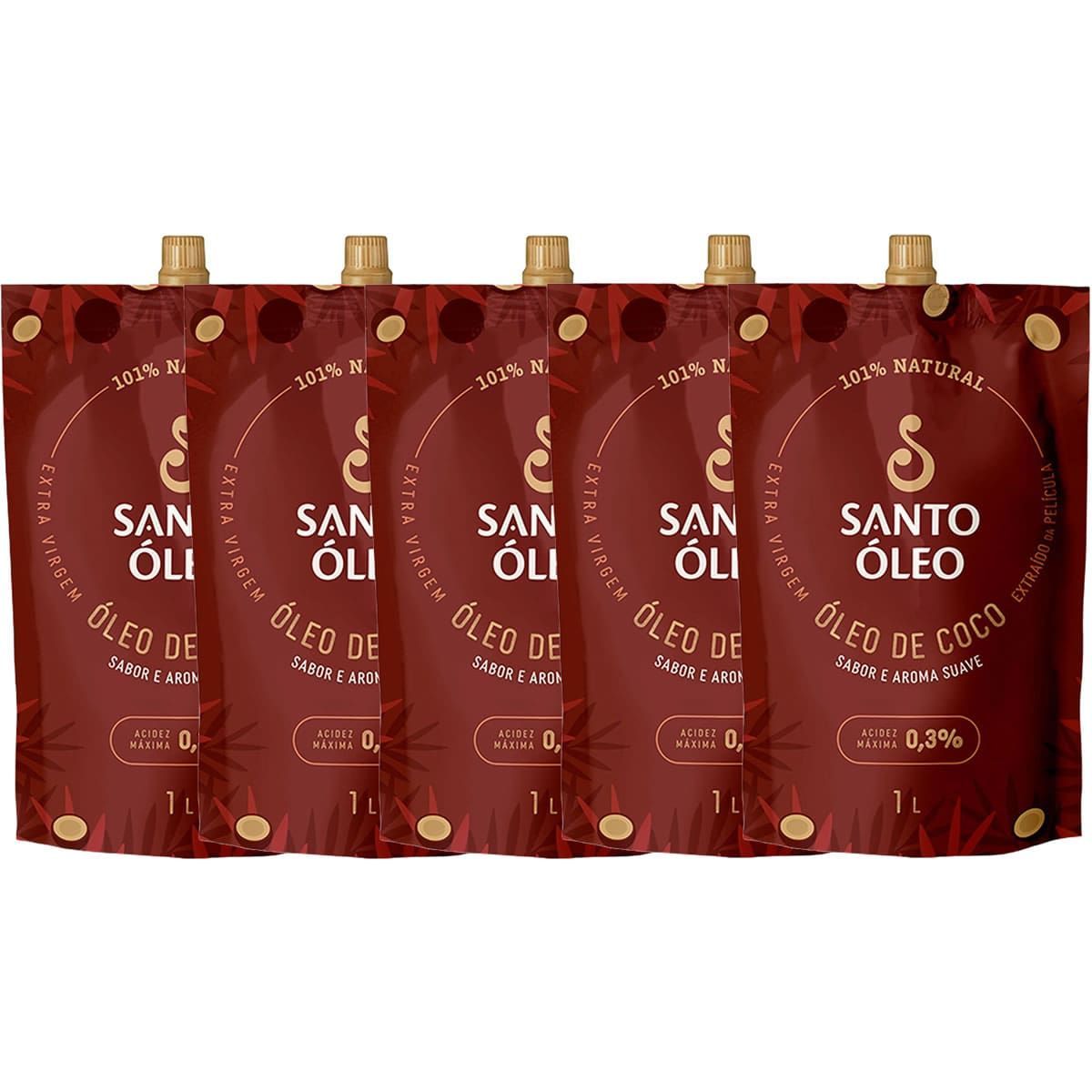 Kit 5X �leo de Coco Extra Virgem de Pel�cula - 1000ml Refil - Santo �leo