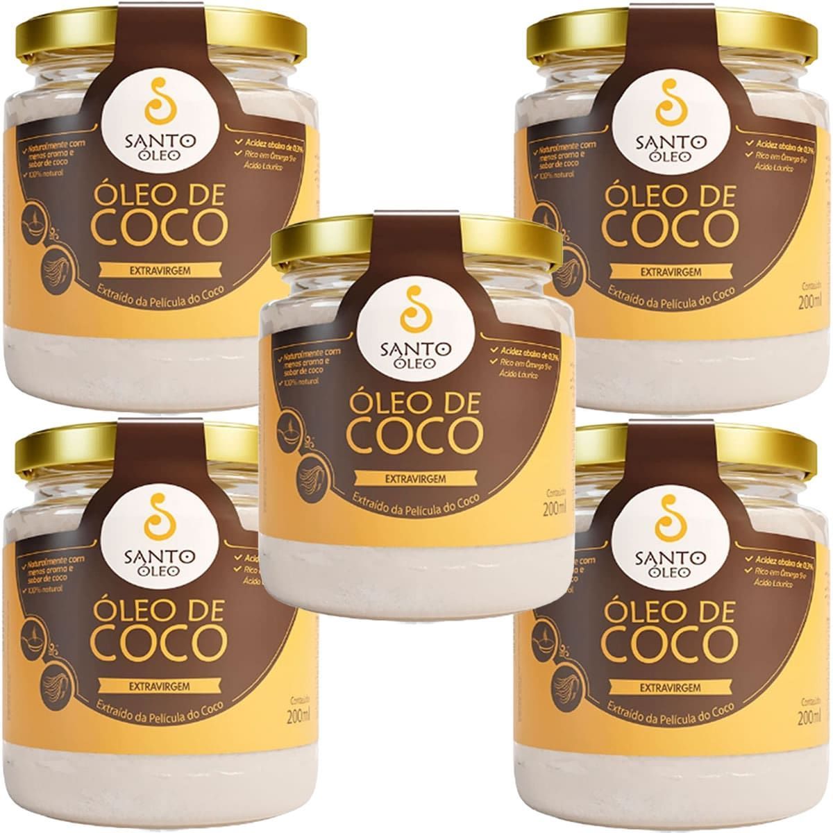 Kit 5X �leo de Coco Extra Virgem de Pel�cula - 200ml - Santo �leo